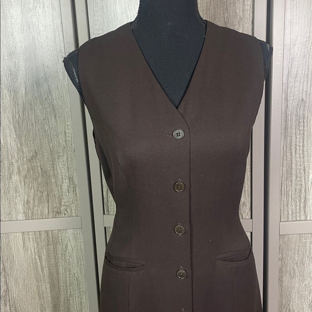 Eddie Bauer Brown Ponte Button Front Fit-and-Flare Dress Women's 8